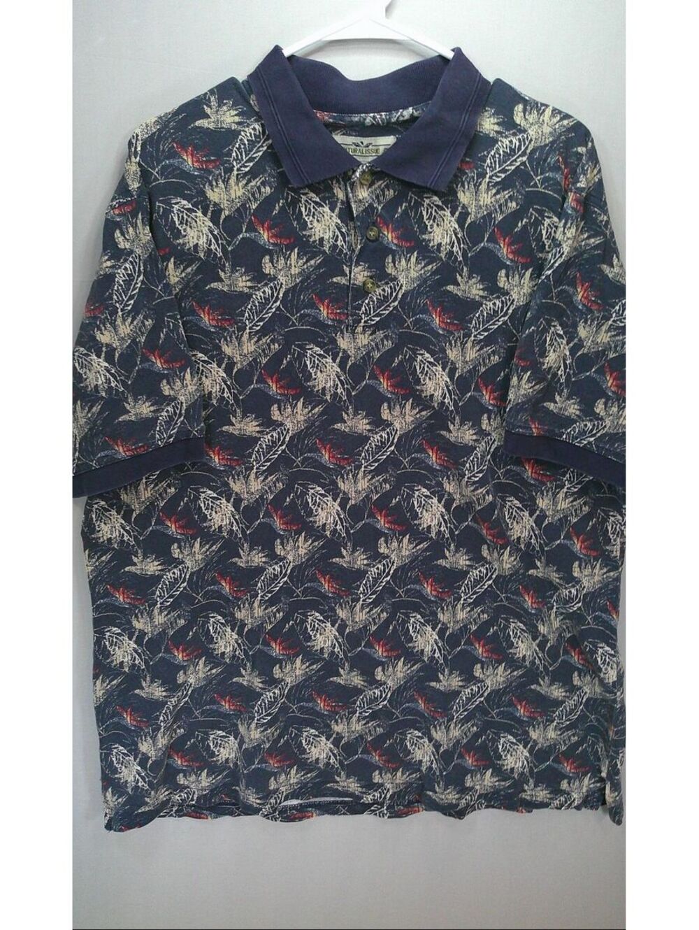 Natural Issue XL Navy Blue Floral Cotton Polo Shirt